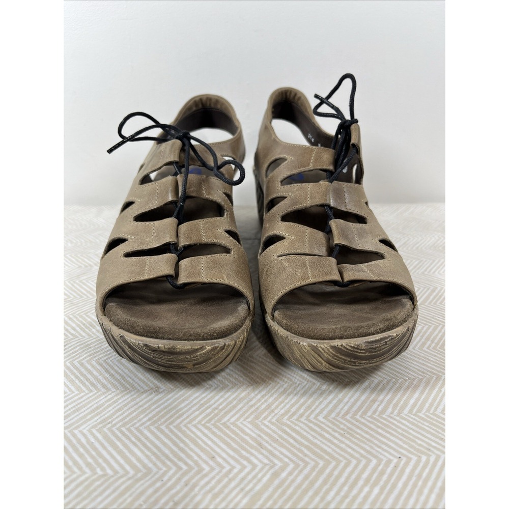 Wolky Women's Fogo Brown Leather Lace-Up Wedge Sandals Sz 40 9.5 Minimalistic - Picture 2 of 15